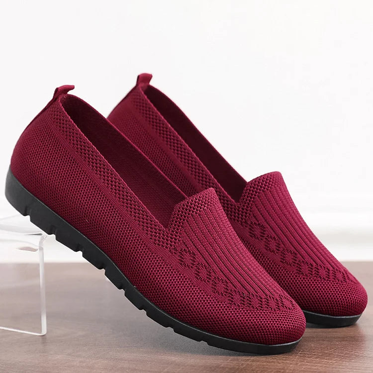 Frauen gestrickt Solid Farbe Loafers, leichte rutschfeste flache Slip On Schuhe