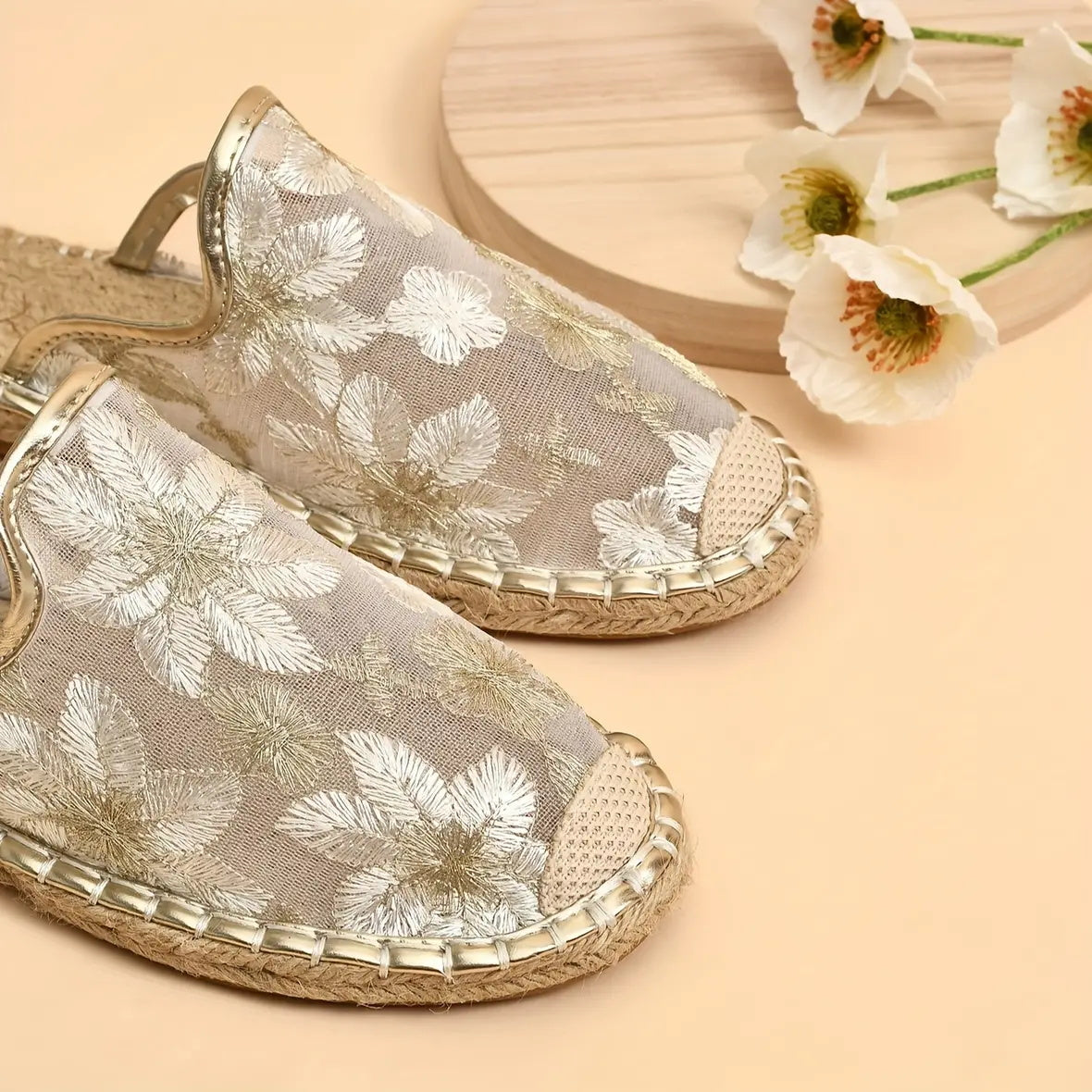 Frauen Sommer Spitze Blume atmungsaktiv flache Sohle Slip-Ons