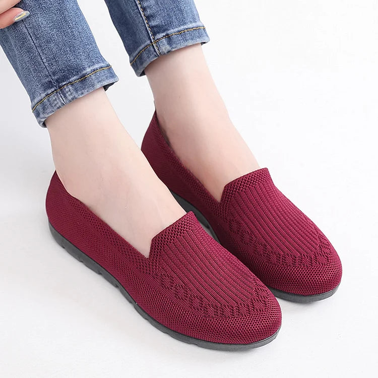 Frauen gestrickt Solid Farbe Loafers, leichte rutschfeste flache Slip On Schuhe