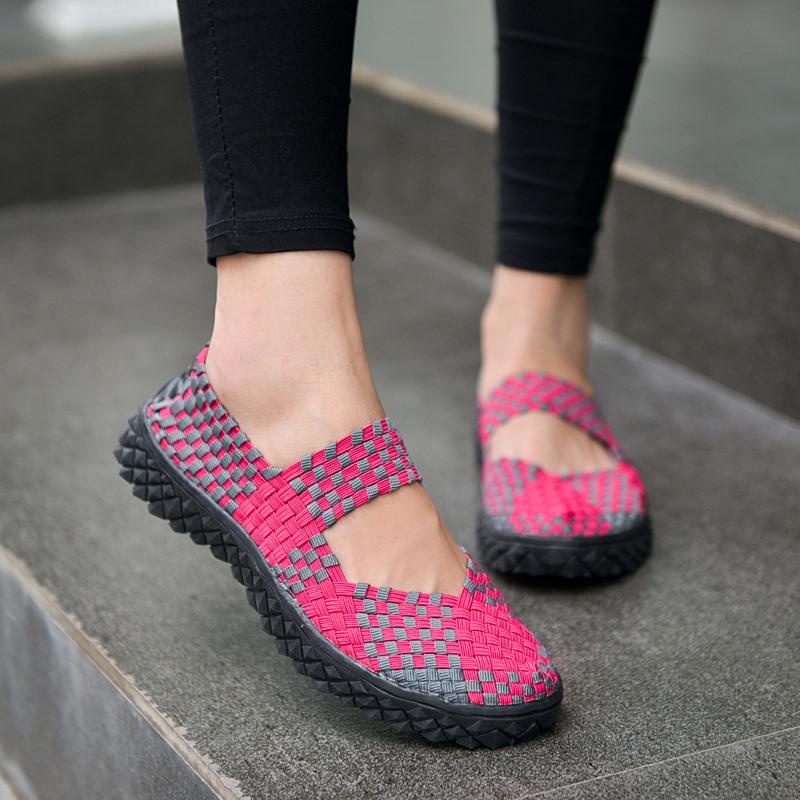 Frauen Slip On Walking Schuhe Woven Elastic