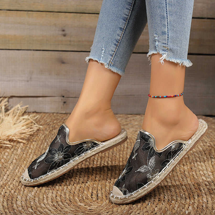 Frauen Sommer Spitze Blume atmungsaktiv flache Sohle Slip-Ons