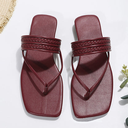 Leder-Sandalen mit quadratischer Spitze