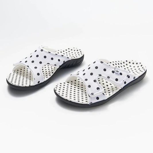 Polka Dot Print Flache Sandalen mit Hakenschlaufe und offener Spitze