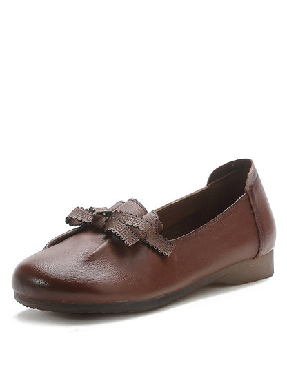 Frauen Sommer Solide Bowknot Gespleißt Leder Schuhe