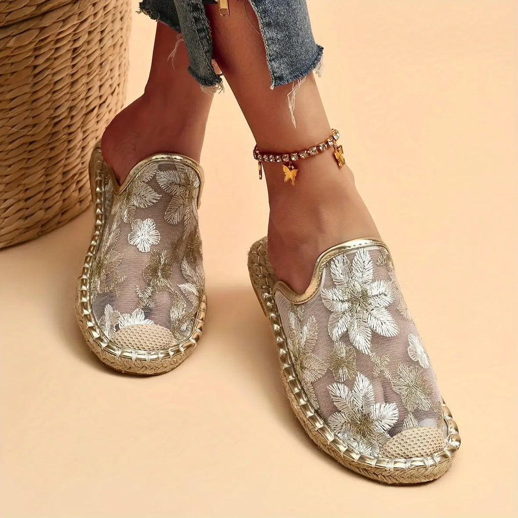 Frauen Sommer Spitze Blume atmungsaktiv flache Sohle Slip-Ons