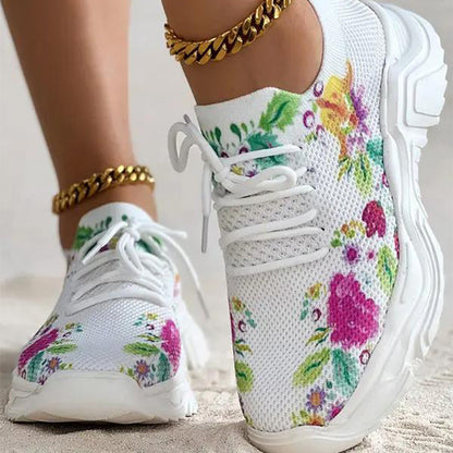 Floral Print Lace-up Atmungsaktive Orthopädische Turnschuhe