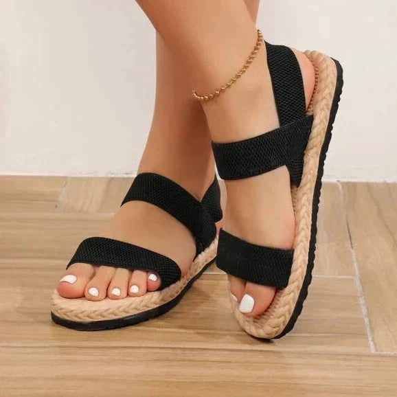 Flache Damen-Sandalen, offener Zeh mit elastischem Riemen, Slingback-Schuhe