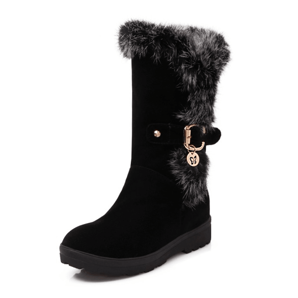 Plus Size Women Winter Plush Lining Buckle Decor Increased Heel Snow Boots - MRSLM