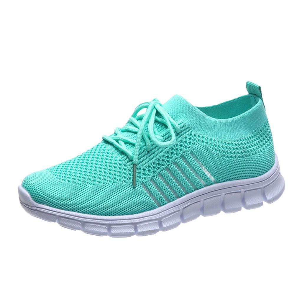 Women's Knitted Running Sneakers, Solid Color Breathable Low Top Walking Trainers