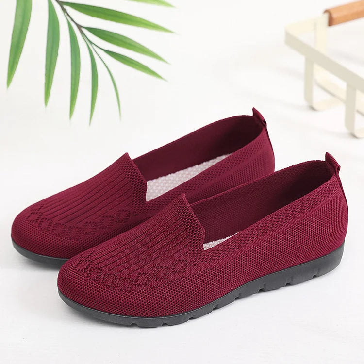 Frauen gestrickt Solid Farbe Loafers, leichte rutschfeste flache Slip On Schuhe