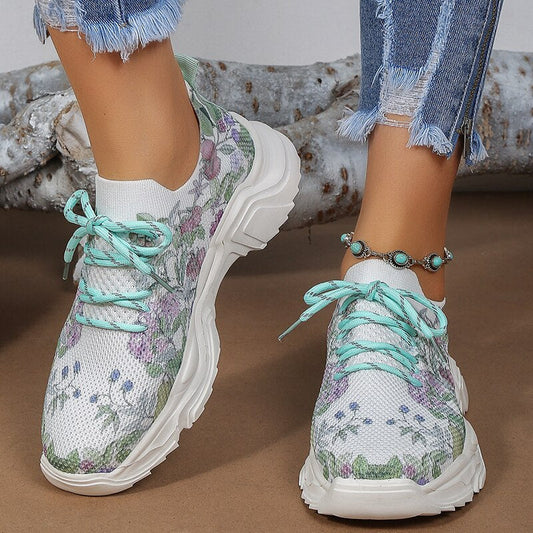 Floral Print Lace-up Atmungsaktive Orthopädische Turnschuhe