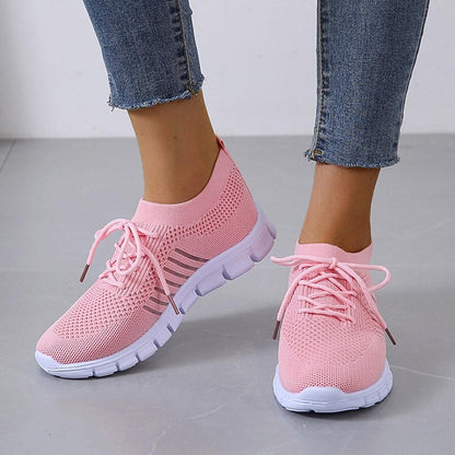 Women's Knitted Running Sneakers, Solid Color Breathable Low Top Walking Trainers