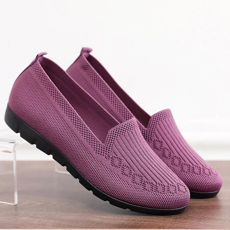 Frauen gestrickt Solid Farbe Loafers, leichte rutschfeste flache Slip On Schuhe