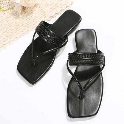 Leder-Sandalen mit quadratischer Spitze