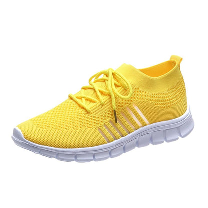 Women's Knitted Running Sneakers, Solid Color Breathable Low Top Walking Trainers