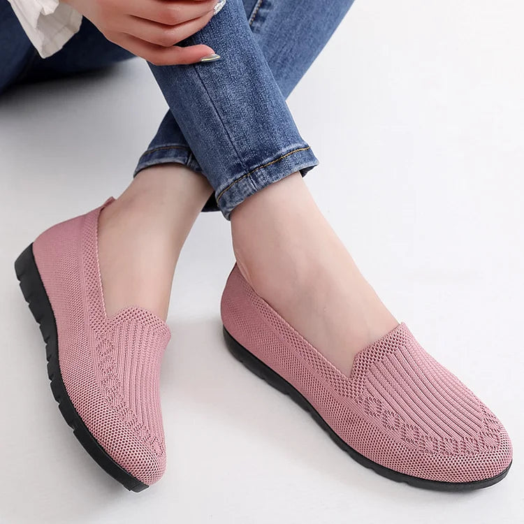 Frauen gestrickt Solid Farbe Loafers, leichte rutschfeste flache Slip On Schuhe