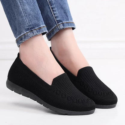 Frauen gestrickt Solid Farbe Loafers, leichte rutschfeste flache Slip On Schuhe