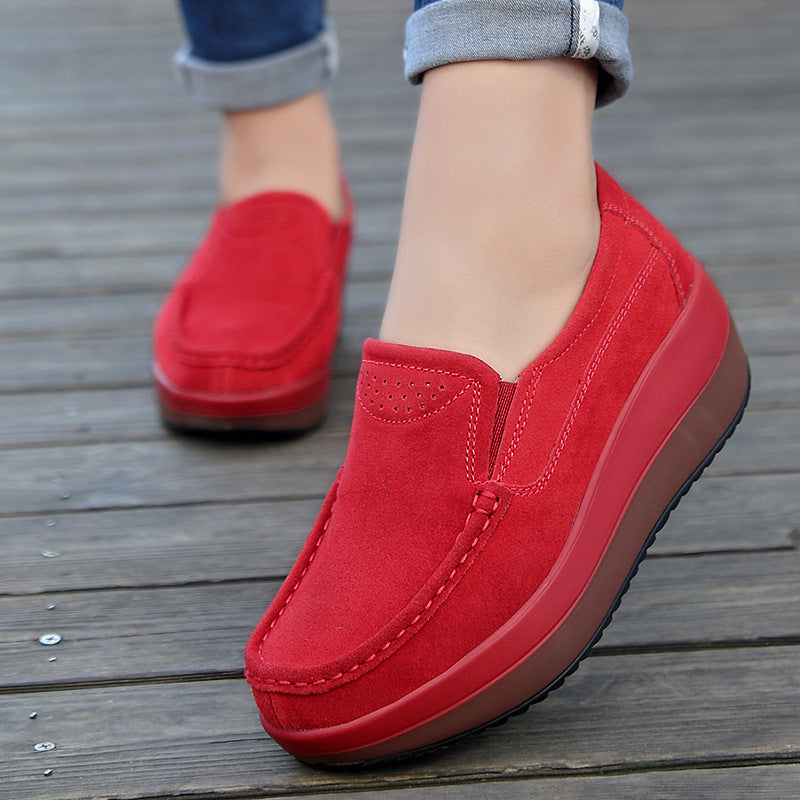 Frauen große Größe Rocker Sole Plattform Schuhe Keil Wildleder Slip On Casual Loafers