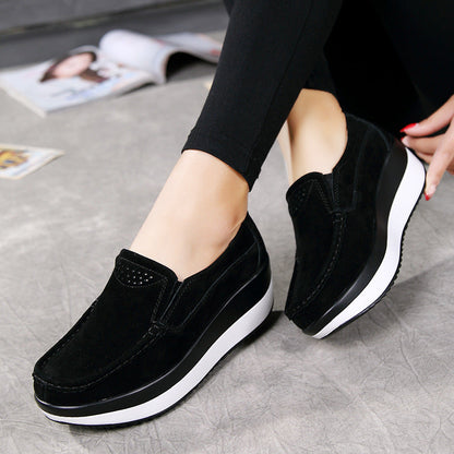 Frauen große Größe Rocker Sole Plattform Schuhe Keil Wildleder Slip On Casual Loafers