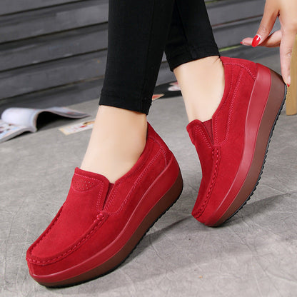 Frauen große Größe Rocker Sole Plattform Schuhe Keil Wildleder Slip On Casual Loafers