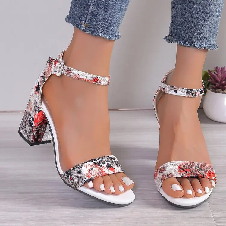 Bunte Blumenmuster Sandalen mit hohem Absatz