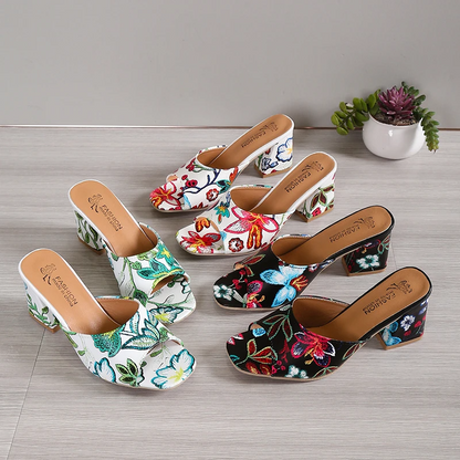 Sandalen im floralen Stil Schuhe mit klobigem Absatz