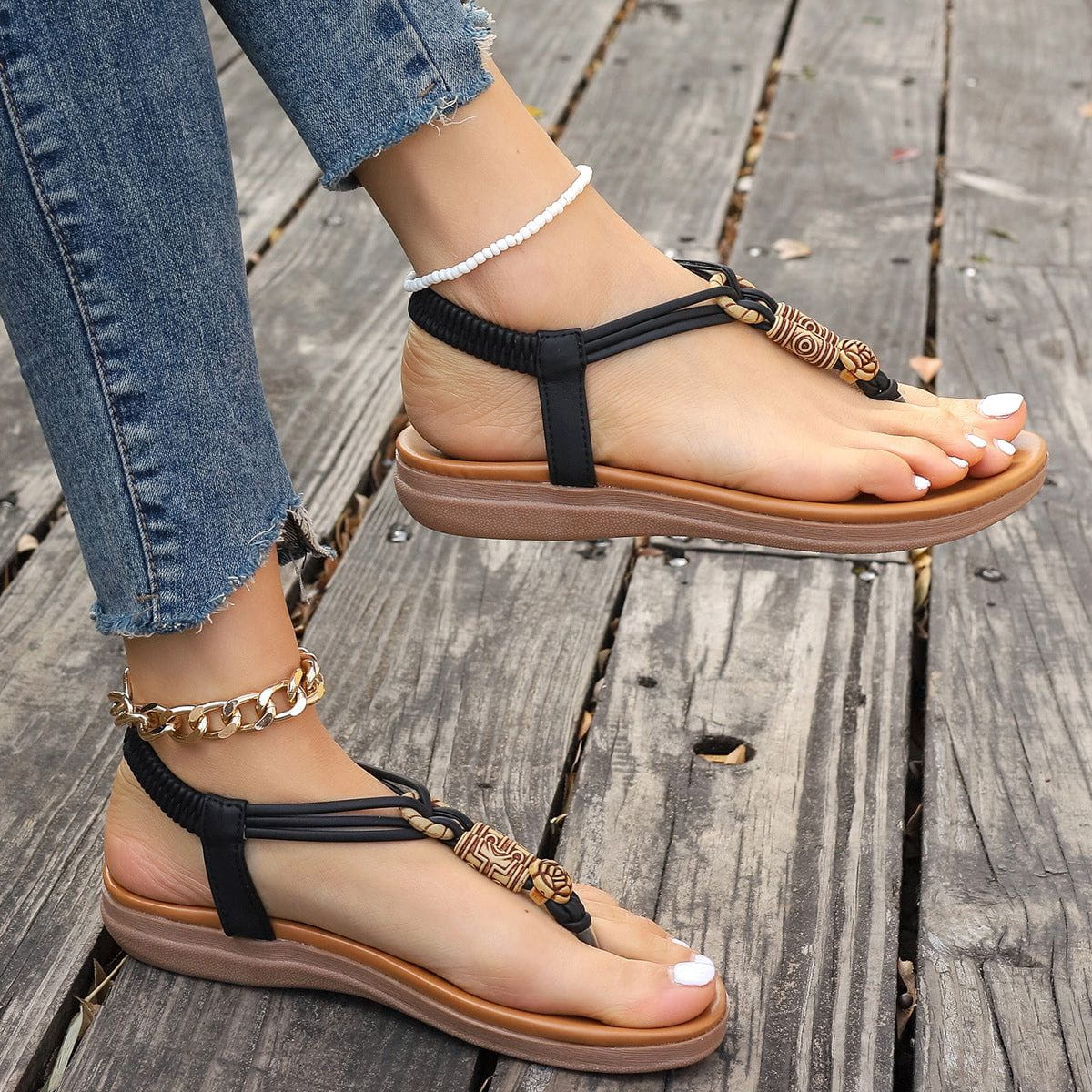 Flache Damen-Retro-Sandalen