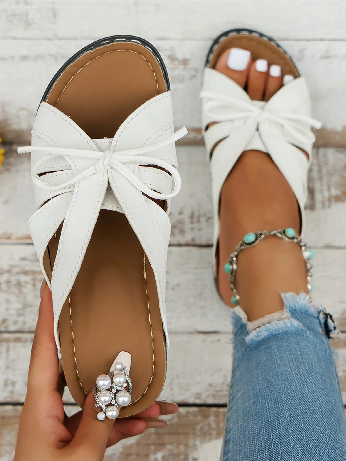 Damen Freizeit Sandalen Casual Bowknot Hollow out Comfy Wedge