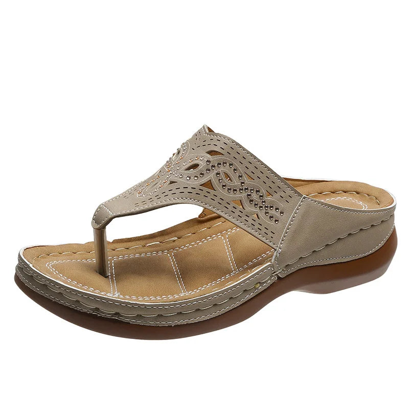 Orthopädische Flip Flops für Frauen Zehenstegsandalen Boho Flat Low Wedge Hausschuhe