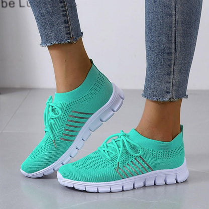 Women's Knitted Running Sneakers, Solid Color Breathable Low Top Walking Trainers