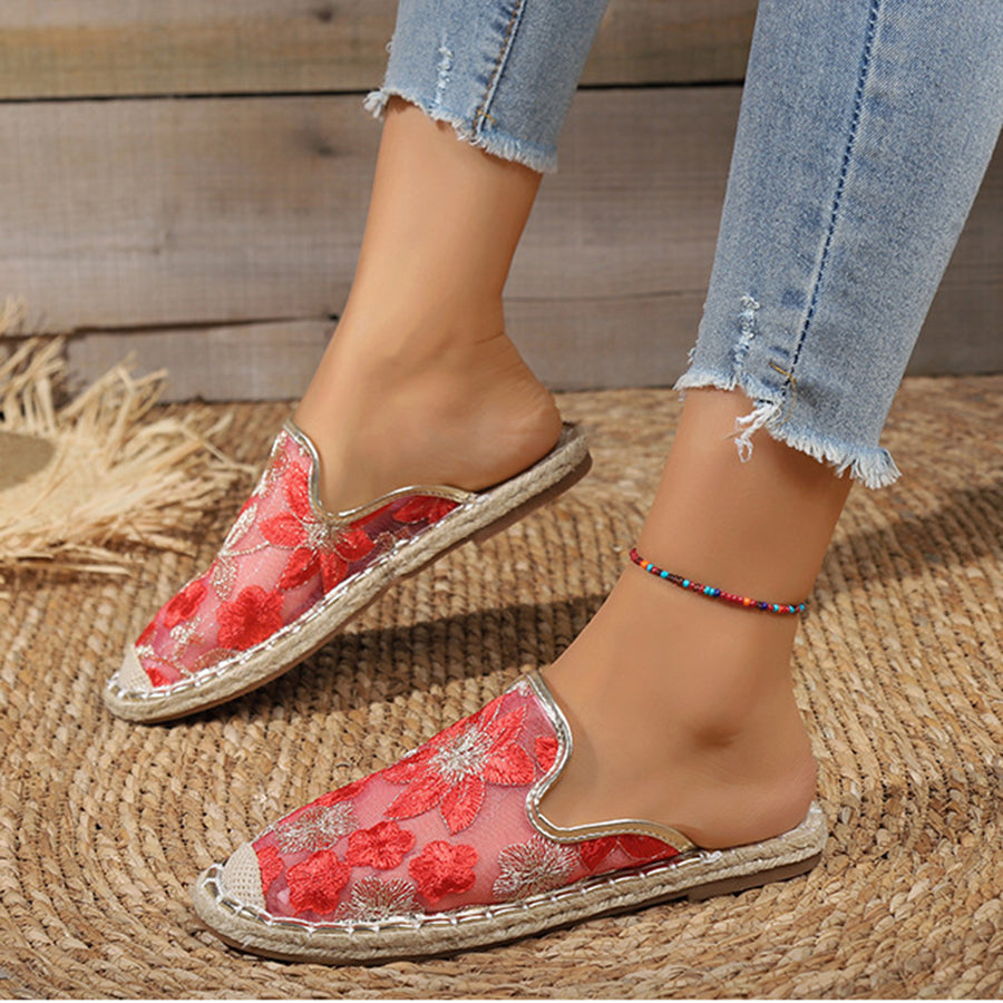 Frauen Sommer Spitze Blume atmungsaktiv flache Sohle Slip-Ons