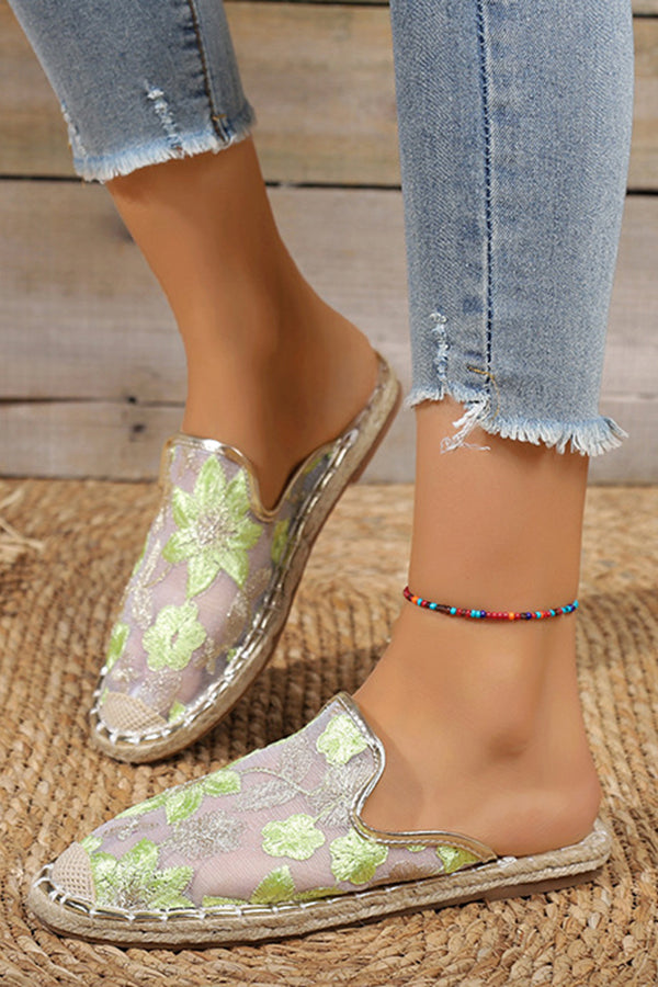 Frauen Sommer Spitze Blume atmungsaktiv flache Sohle Slip-Ons