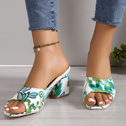 Sandalen im floralen Stil Schuhe mit klobigem Absatz