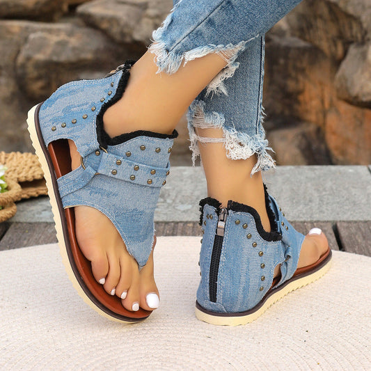 Flache Denim-Sandalen für Frauen