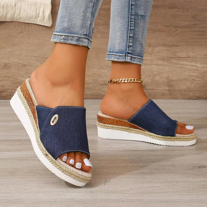 Denim Canvas Wedges Sandalen