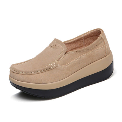 Frauen große Größe Rocker Sole Plattform Schuhe Keil Wildleder Slip On Casual Loafers