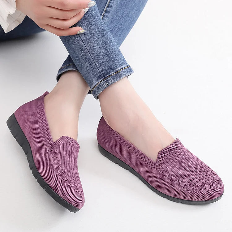 Frauen gestrickt Solid Farbe Loafers, leichte rutschfeste flache Slip On Schuhe