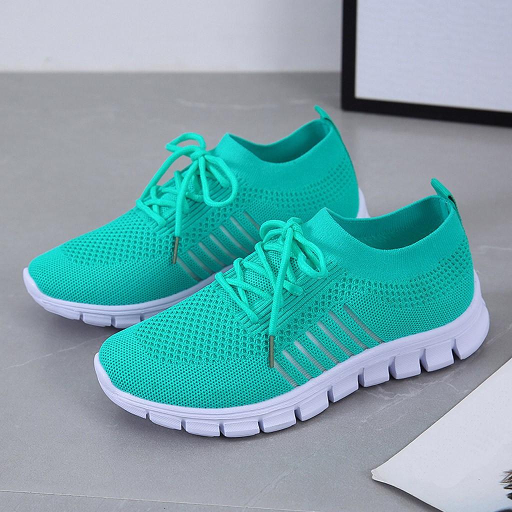 Women's Knitted Running Sneakers, Solid Color Breathable Low Top Walking Trainers