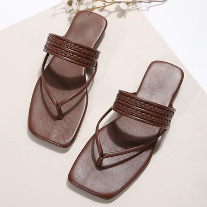 Leder-Sandalen mit quadratischer Spitze