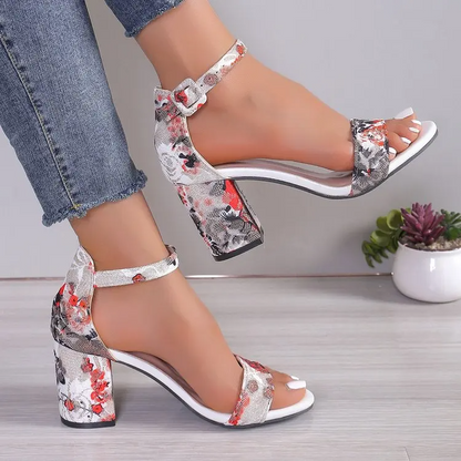 Bunte Blumenmuster Sandalen mit hohem Absatz