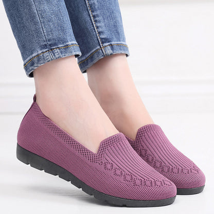 Frauen gestrickt Solid Farbe Loafers, leichte rutschfeste flache Slip On Schuhe