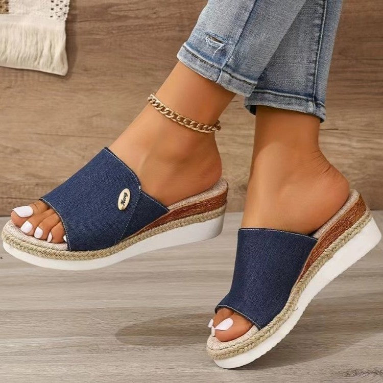 Denim Canvas Wedges Sandalen