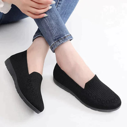 Frauen gestrickt Solid Farbe Loafers, leichte rutschfeste flache Slip On Schuhe