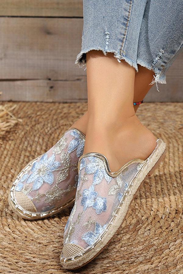 Frauen Sommer Spitze Blume atmungsaktiv flache Sohle Slip-Ons