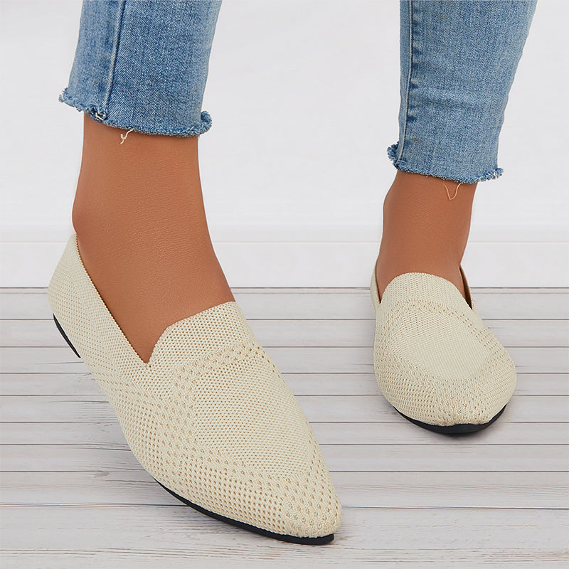 Women Minimalist Square Toe Flat Loafers, Elegant Beige Flats