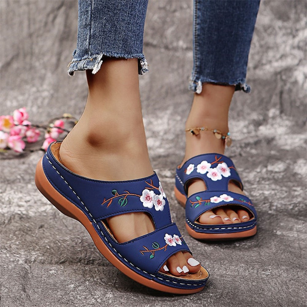 Sandalen mit Blumenstickerei für Damen