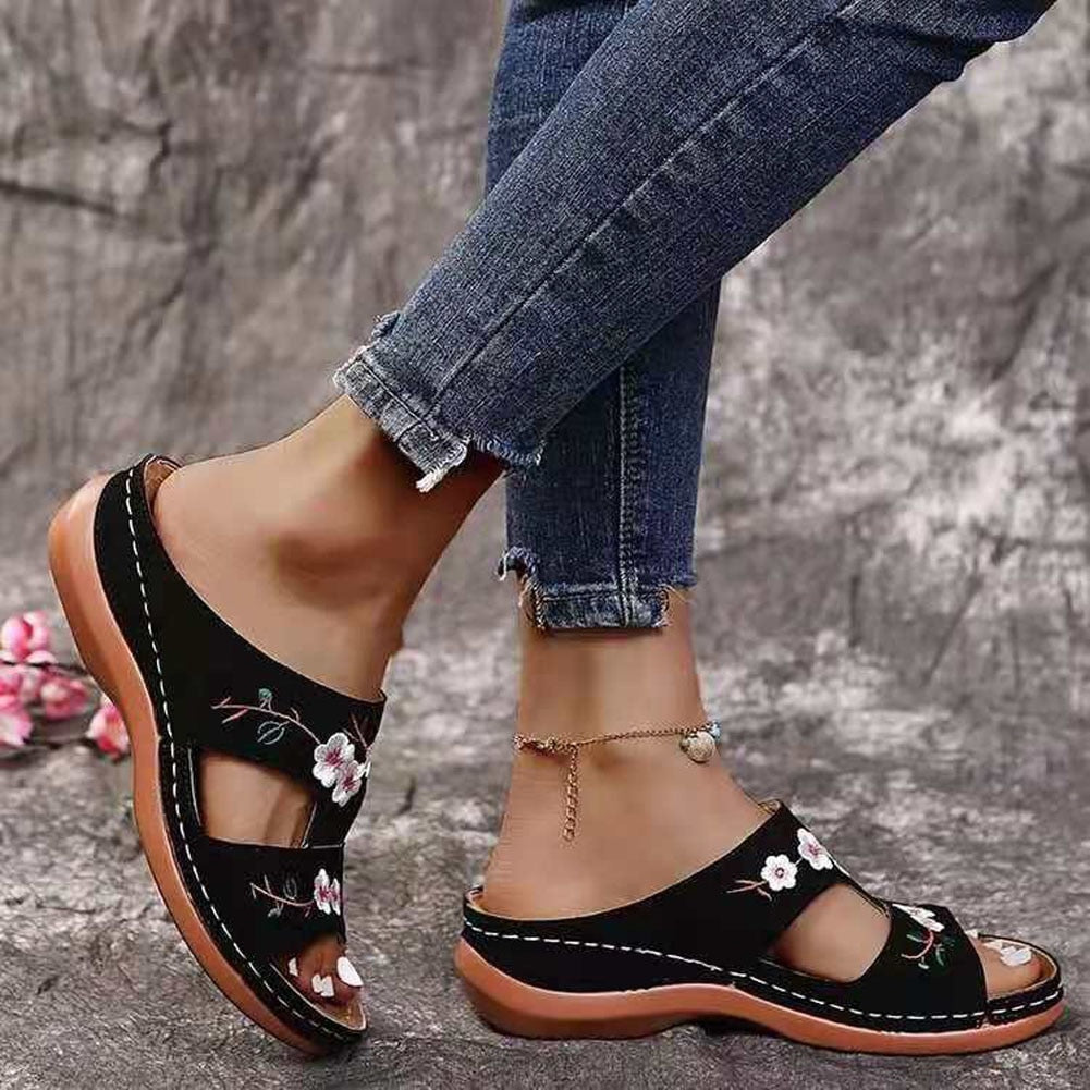 Sandalen mit Blumenstickerei für Damen