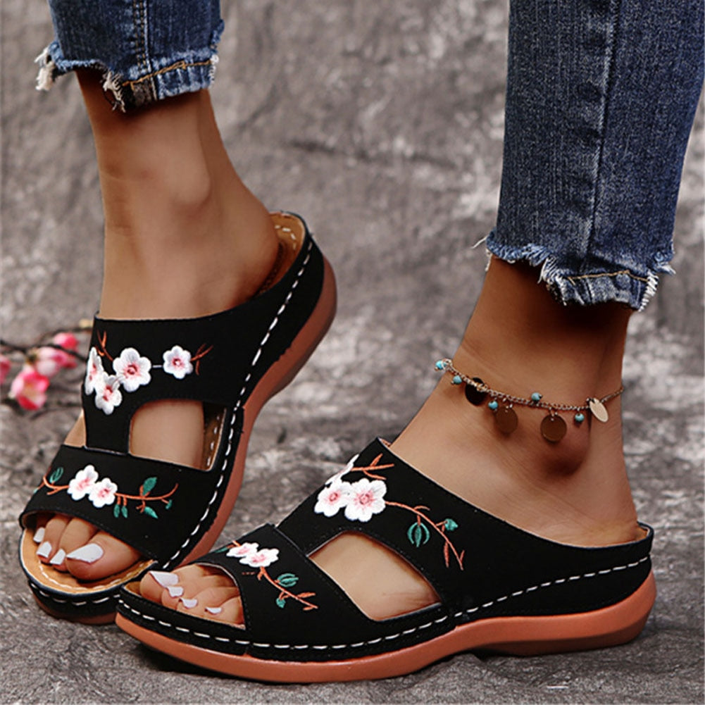 Sandalen mit Blumenstickerei für Damen