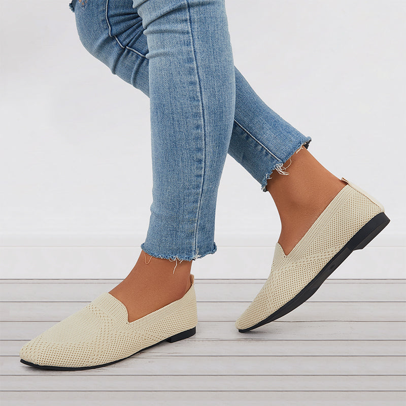 Women Minimalist Square Toe Flat Loafers, Elegant Beige Flats