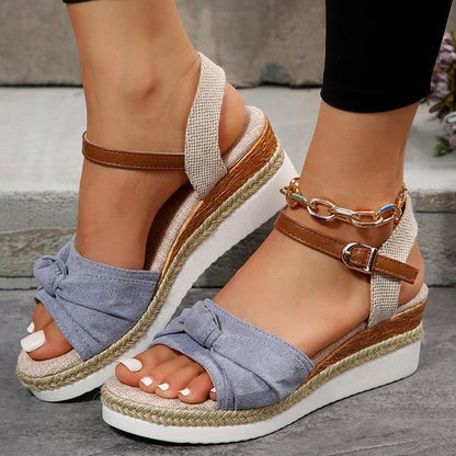 Damen Schleife Wedge Sommer Sandalen